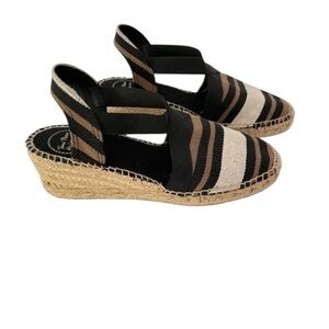 Toni Pons Origens Espadrille Striped Black/Brown/Beige Wedge Sandals Size 39